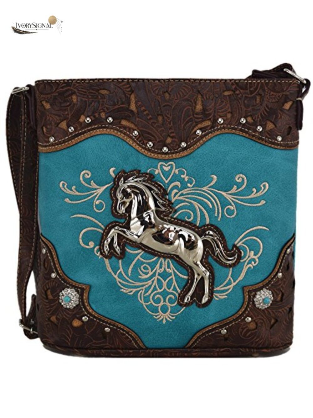 Vegan Leather Embroidered Floral Rhinestone Crossbody Handbag
